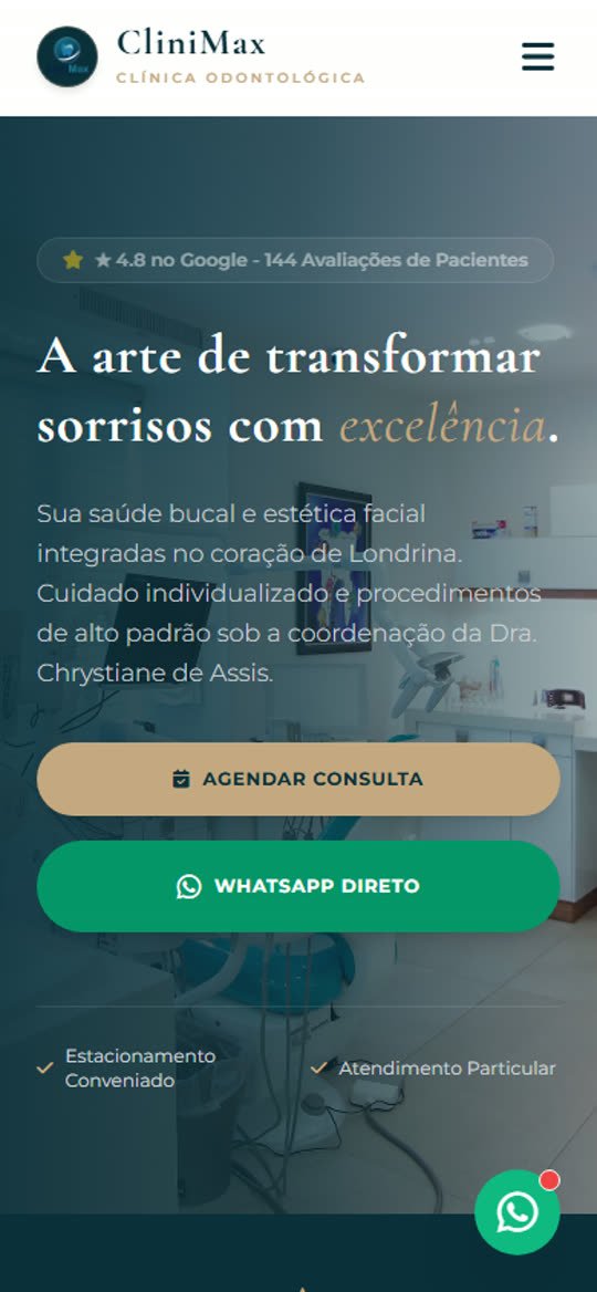 Site da CliniMax, versão celular